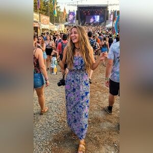 Boho Lavender Paisley XL Strappy Faded Glory Festival Chiffon Hippie Maxi Dress